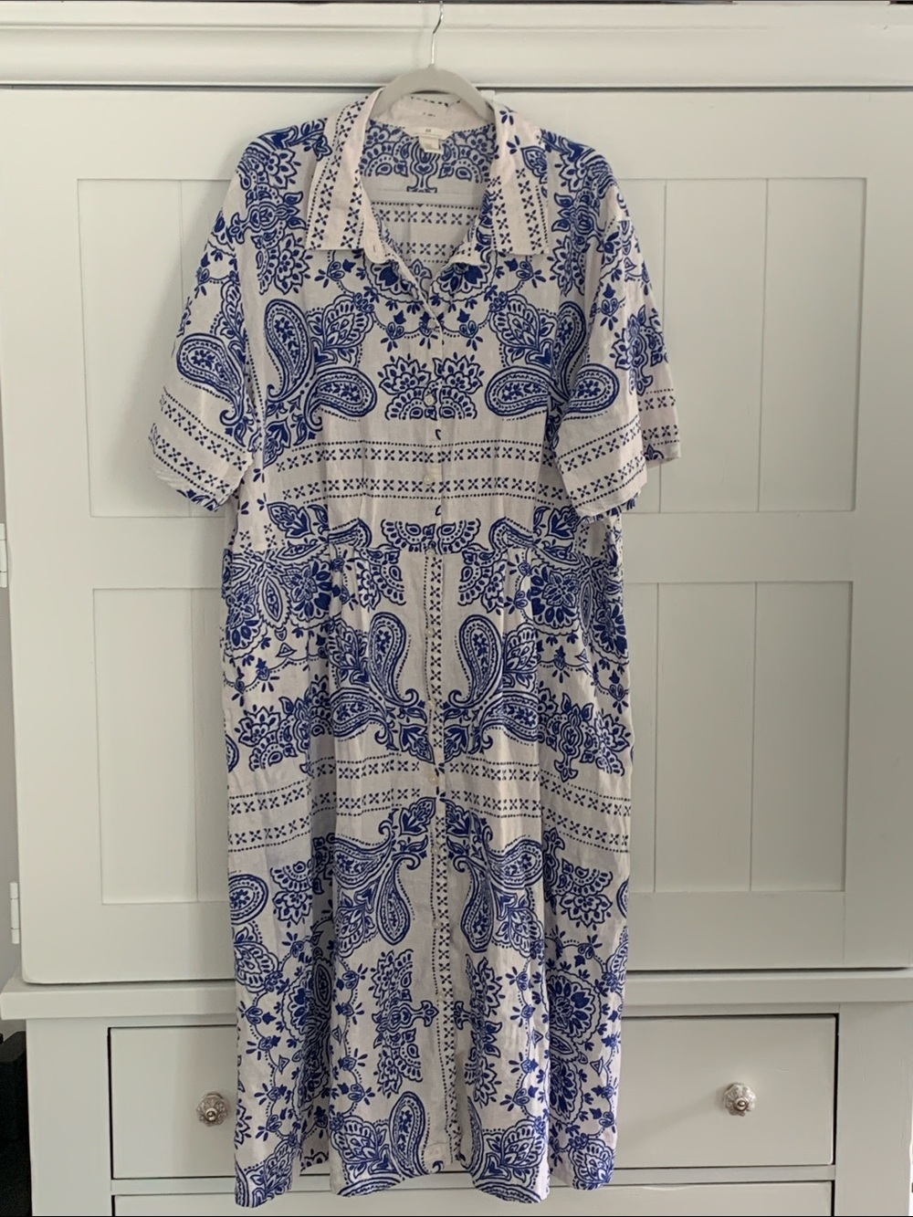 H&M Blue & White Linen Blend Dress - Size XXL